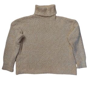 Yellow and cream chunky knit turtleneck sweater